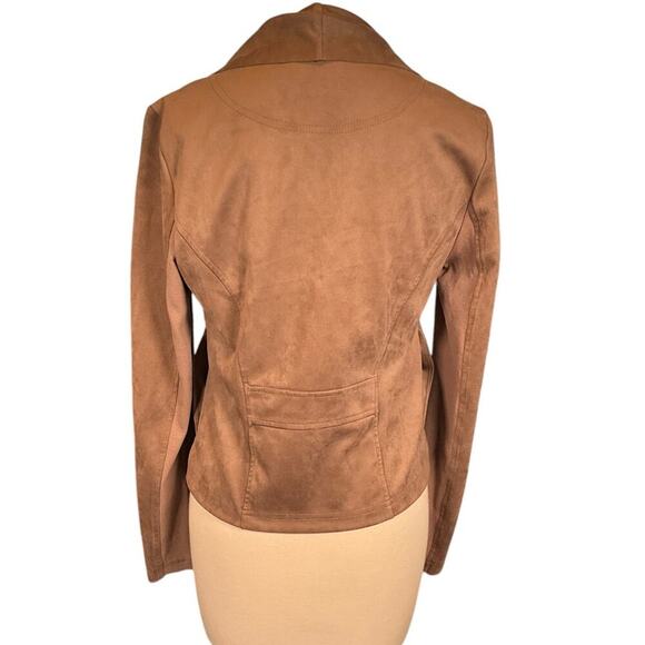 Vigoss Brown Faux Leather Suede Drape Front Moto Size Small Side Zip Casual - Picture 5 of 13